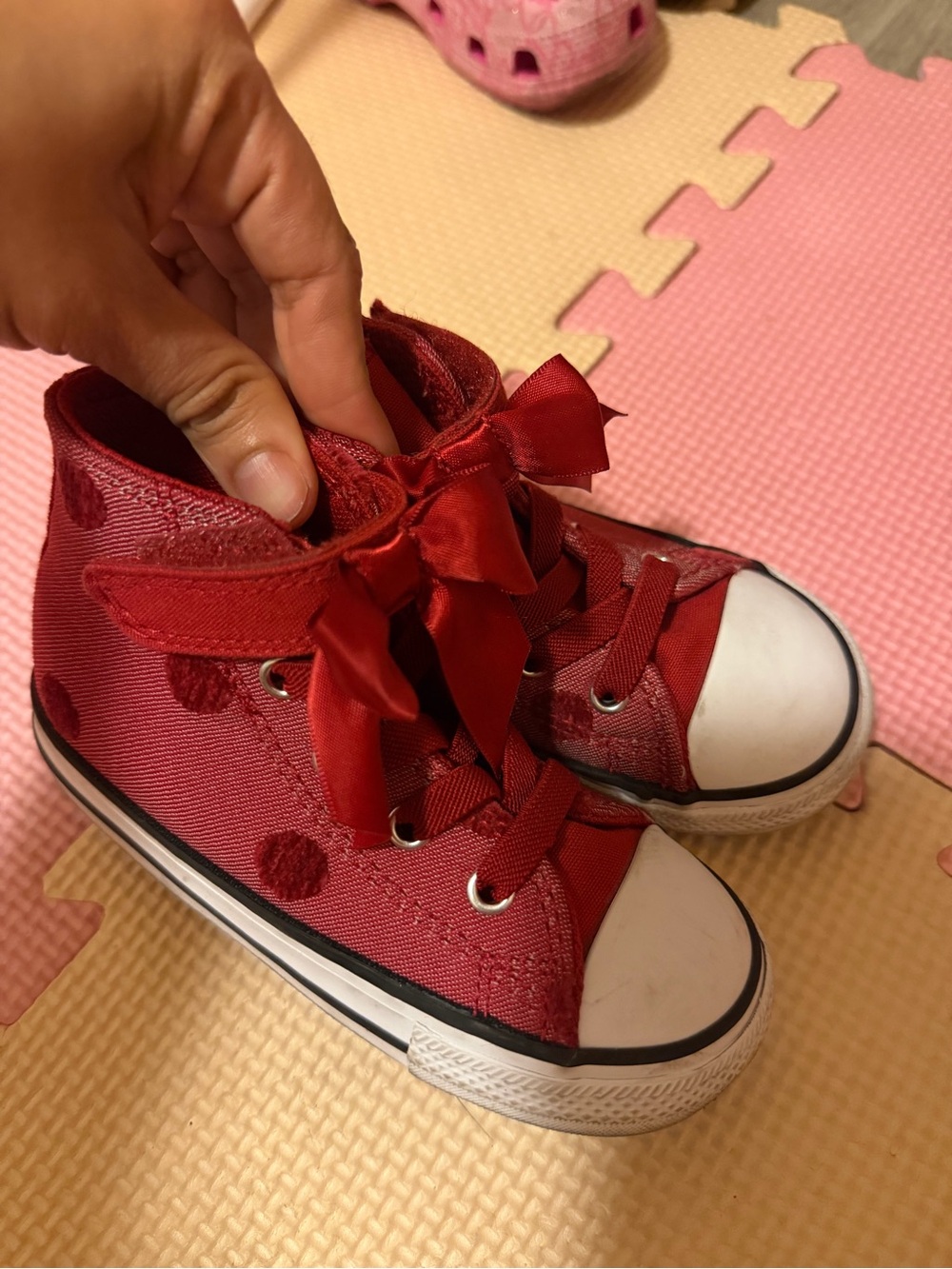 Converse Kids Red High-Top Canvas Sneakers with Satin Bows